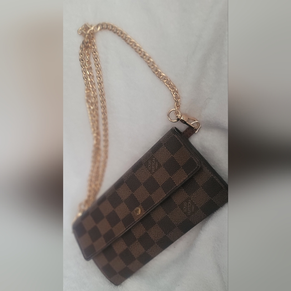 Louis Vuitton LV Damian Ebene Long Sarah Bifold Wallet Turned WOC Authentic